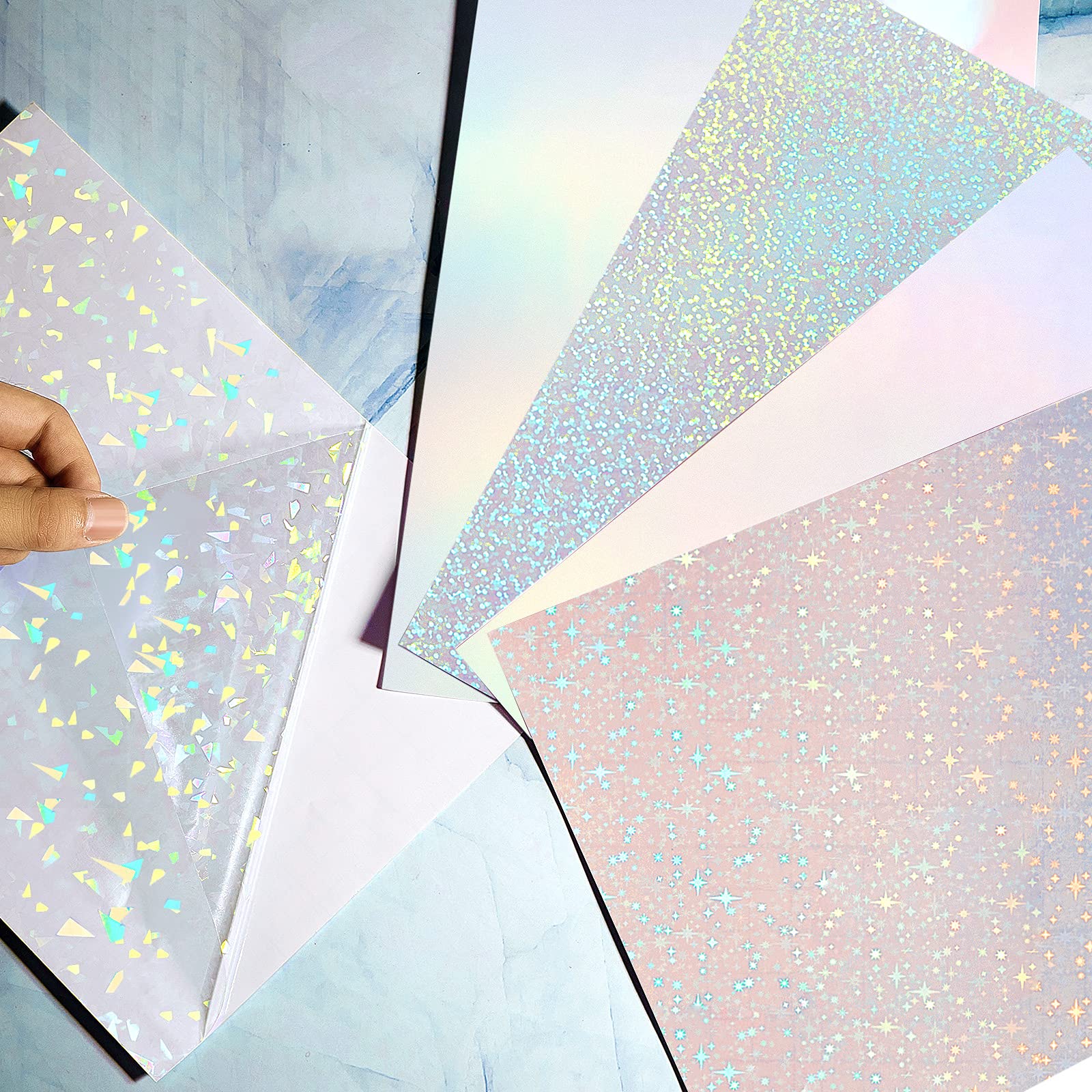 36 Blätter Folie Holographische Aufkleber Papier Hologrammfolie,  Selbstklebende Folie Transparent A4 Plotterfolie Sticker Vinyl Lzum Kleben  Aufkleber