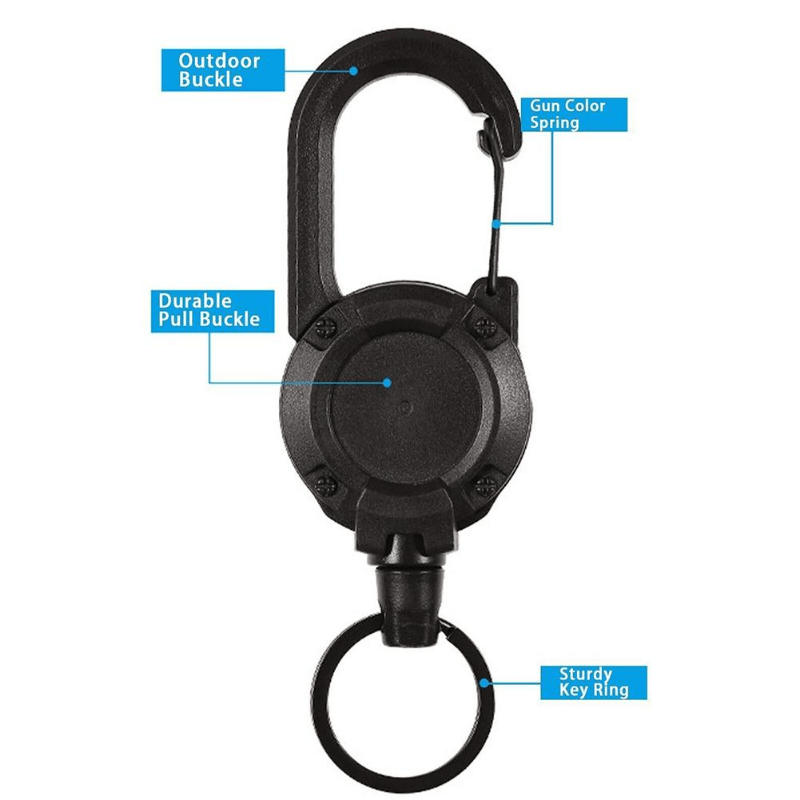 1pc Heavy Duty Retractable Pull Badges Id Reel Carabiner Tactical