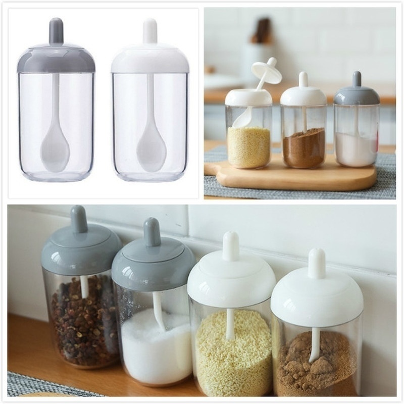 Kitchen Seasoning Containers Glass Spice Jars Container Transparent Sealed  Storage Seasoning Box Lid with Spoon Kitchen Bottles
