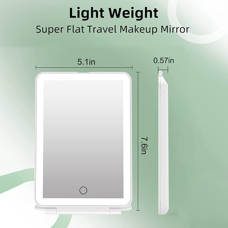 led foldable travel makeup mirror 3 colors light modes usb rechargeable touch screen portable tabletop cosmetic mirror for travel cosmetic office details 3