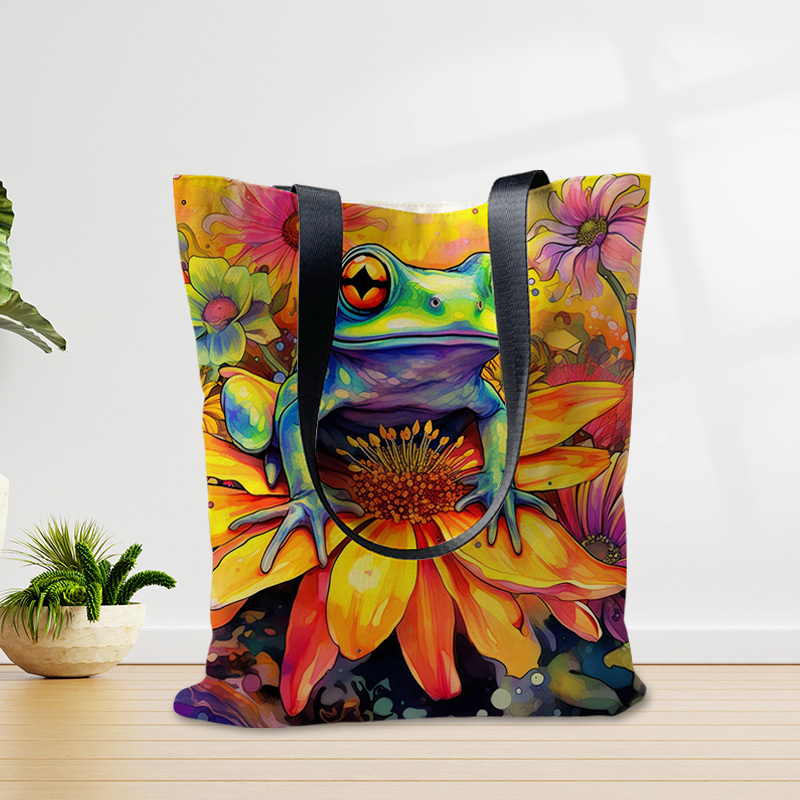 Flower Totem Pattern Canvas Shoulder Bag, Aesthetic Mandala Travel Beach  Tote Bag, Reusable Grocery Shopping Bag - Temu