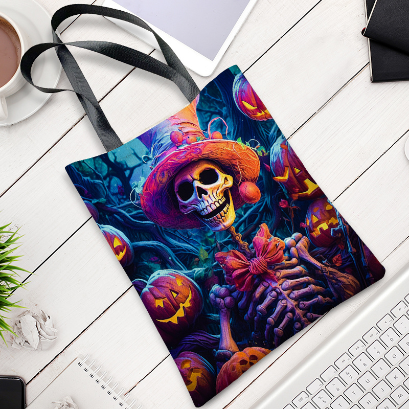 Fantasy Skeleton Print Large Capacity Canvas Tote Bag - Temu