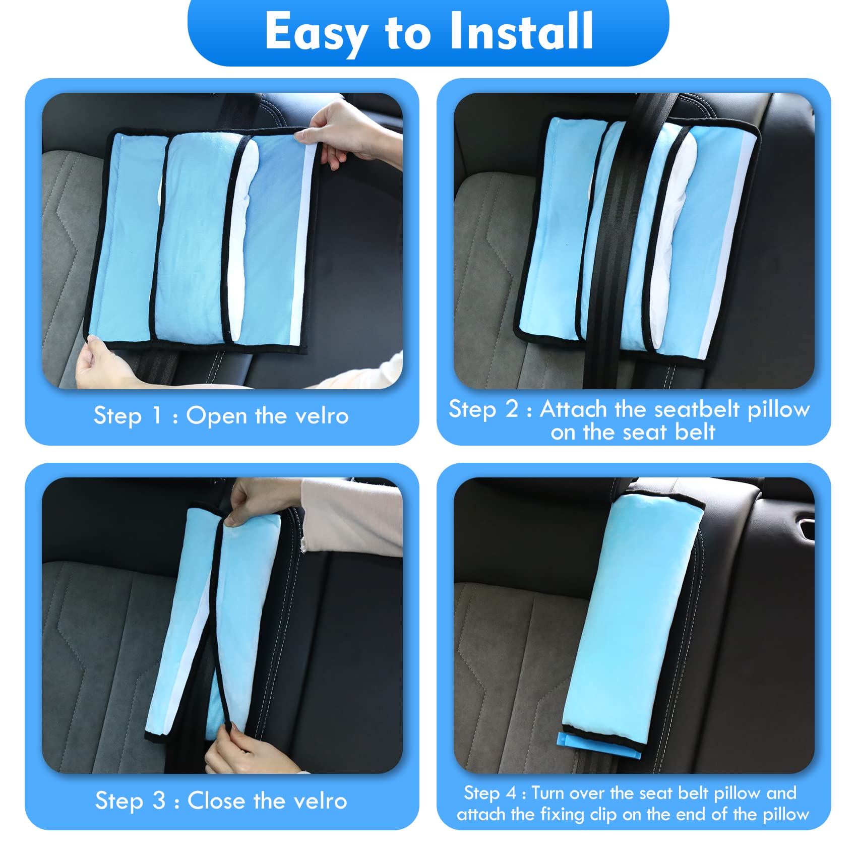 2pcs Neck Support Headrest Seat Belt Pillow Cover & Adjuster