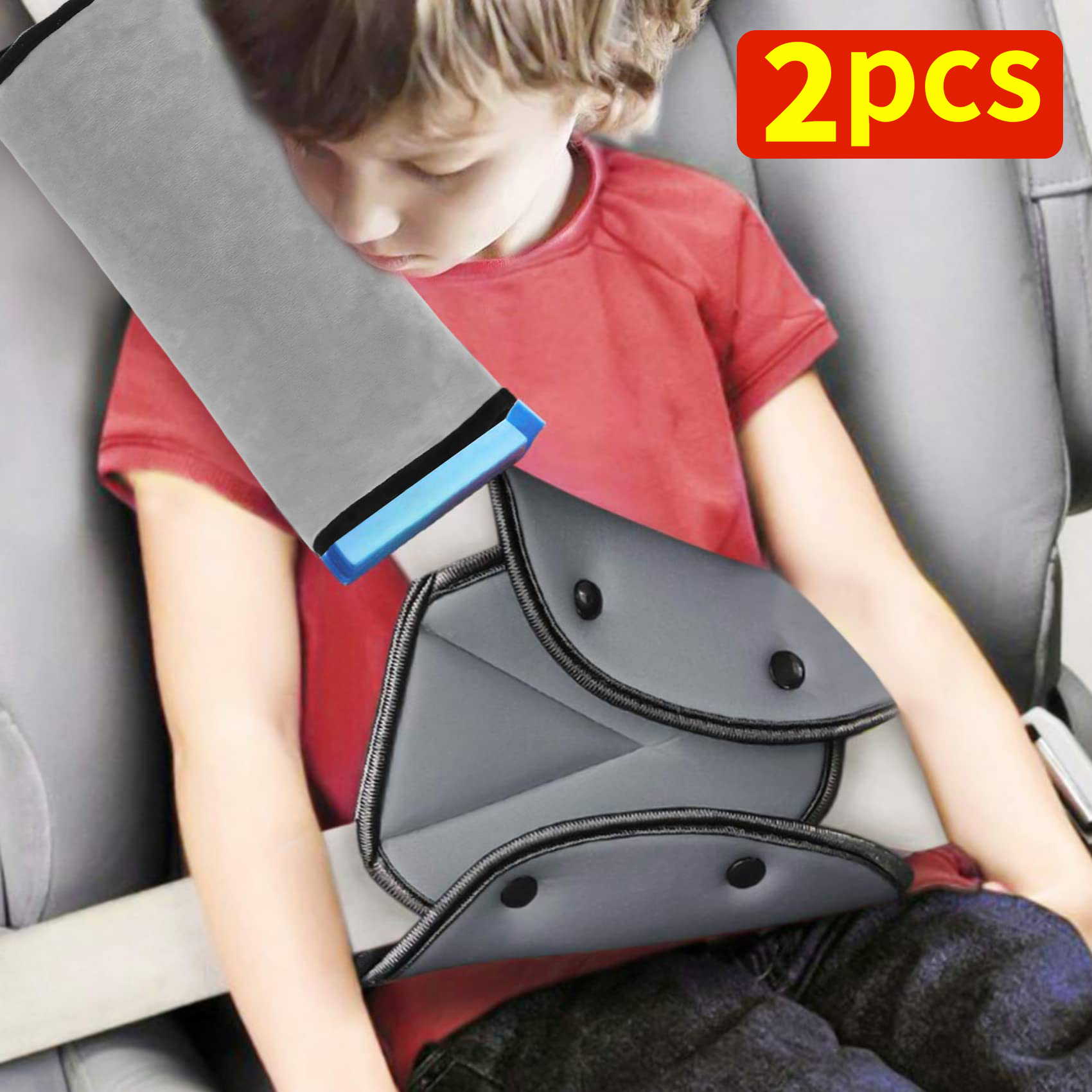 2pcs Neck Support Headrest Seat Belt Pillow Cover & Adjuster