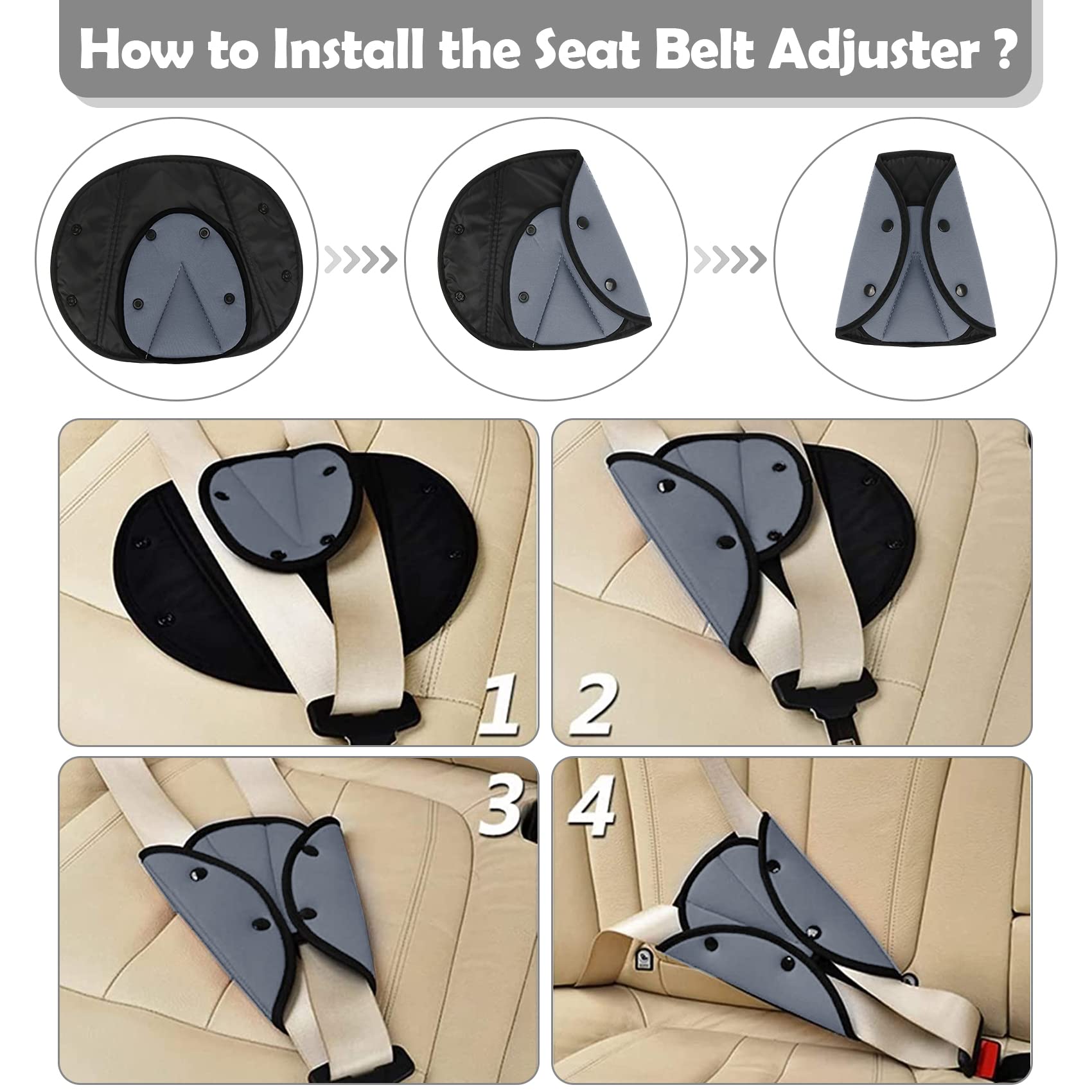 2pcs Neck Support Headrest Seat Belt Pillow Cover & Adjuster
