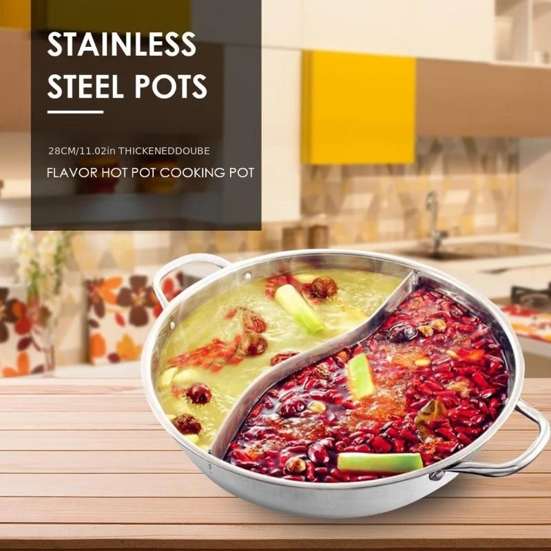 Frcolor Hot Pot with Divider Stainless Steel Hot Pot Divided Hot Pot Pan  Household Hot Pot Stock Pot