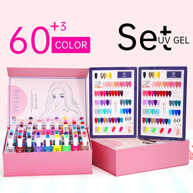 60 color gel nail polish set semi permanent soak off uv led gel varnish with 3pcs base gel set for home salon nail art diy details 1