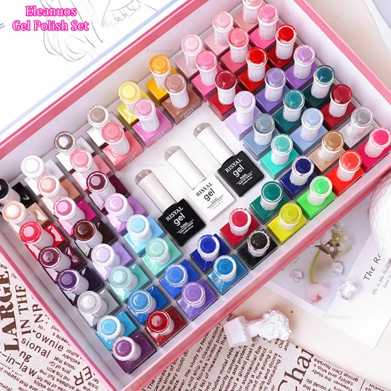60 color gel nail polish set semi permanent soak off uv led gel varnish with 3pcs base gel set for home salon nail art diy details 0