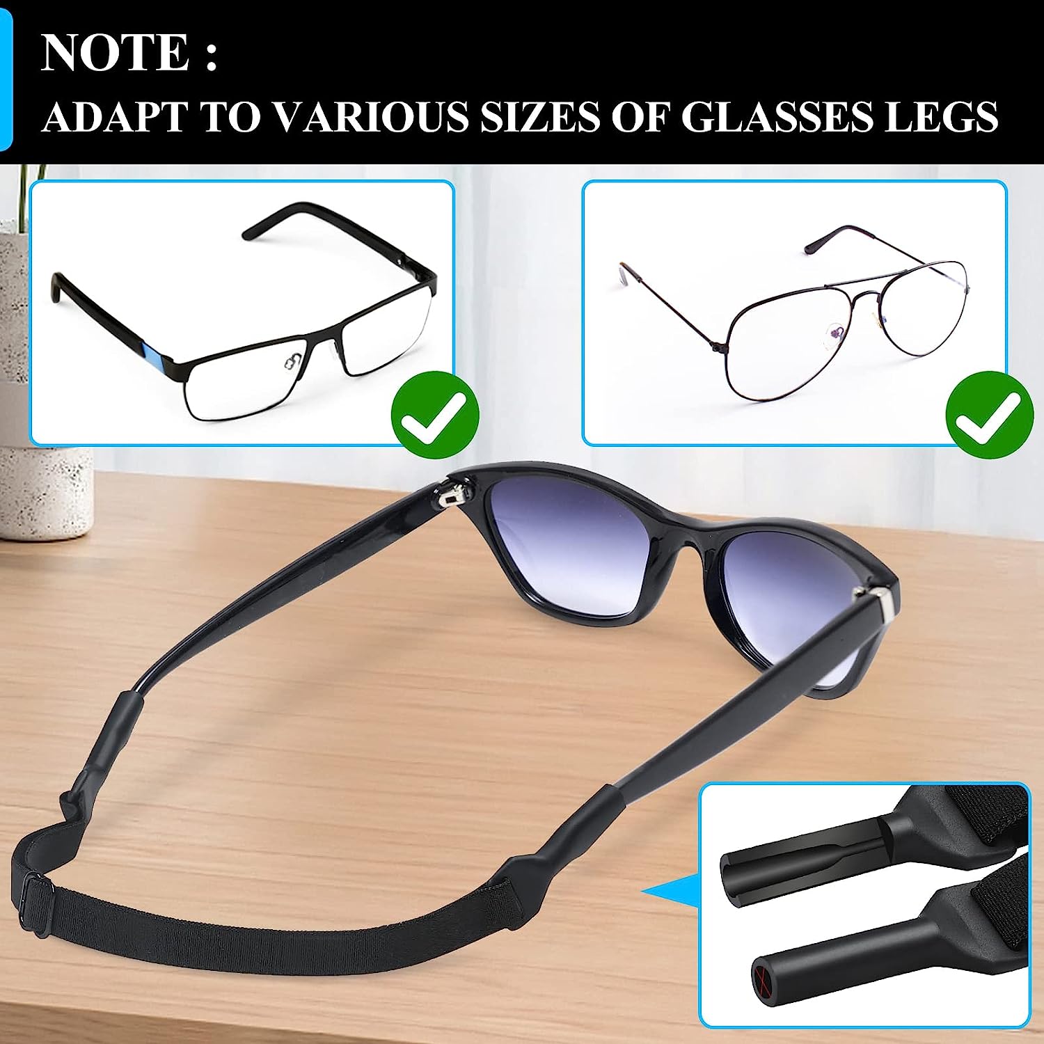 Adjustable Glasses Straps - 3 Pcs No Tail Adjustable Eyewear Retainer  Glasse Strap for Men's Glasses Straps, Kids' Glasses Straps, Women's  Glasses
