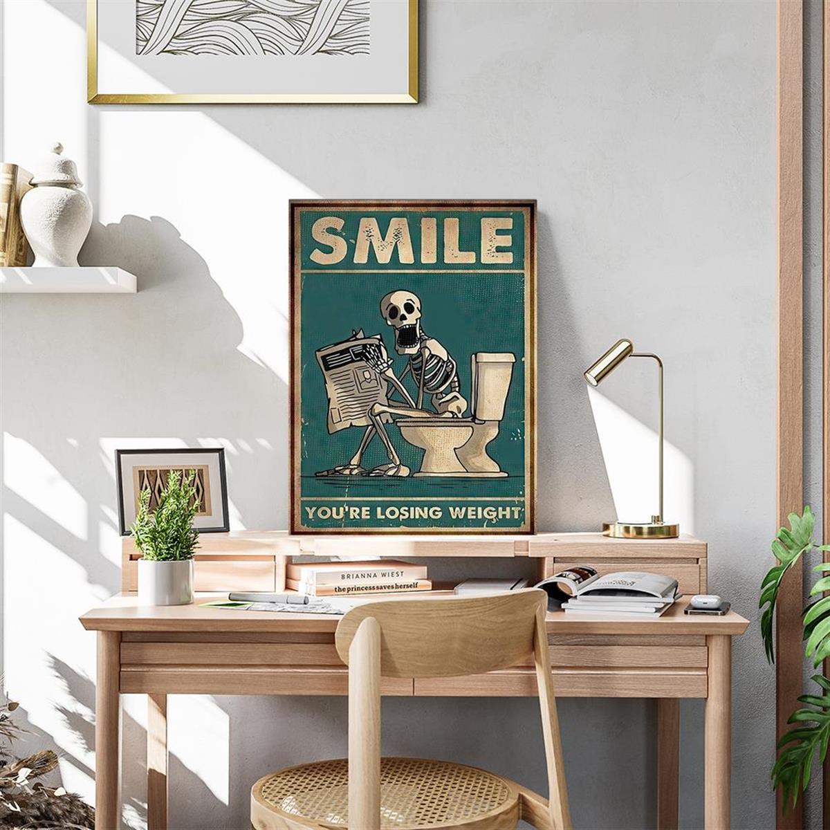 1pc Pittura Su Tela, Stampa Poster Su Tela Vintage, Sorriso Che Stai  Perdendo Peso Scheletro Toilet Wall Art, Regalo Per La Decorazione Del  Bagno Di