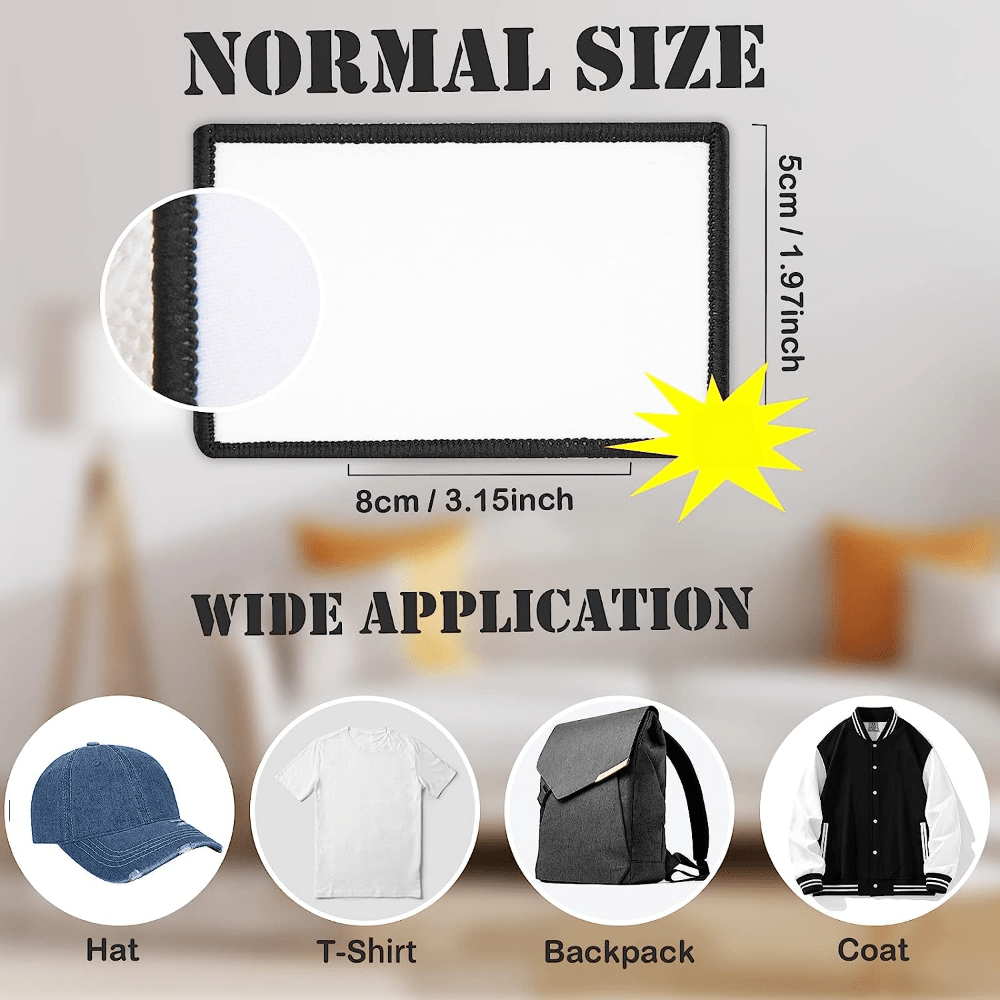 60 Pieces Sublimation Blanks Patches Fabric Iron-on Patch Blanks Repair  Blank Patches for DIY Hats Shirts Shoes Jeans Bags Supplies, 6 Styles  (Black