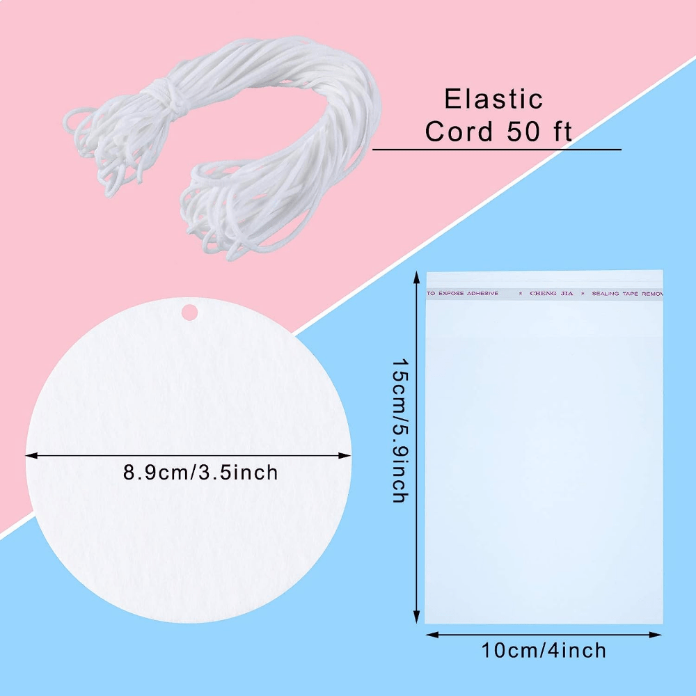 50 Pcs Sublimation Car Air Freshener Blanks, Car Hanging Accessories, DIY Car Accessories Crafts White Sheets with Elastic Strings