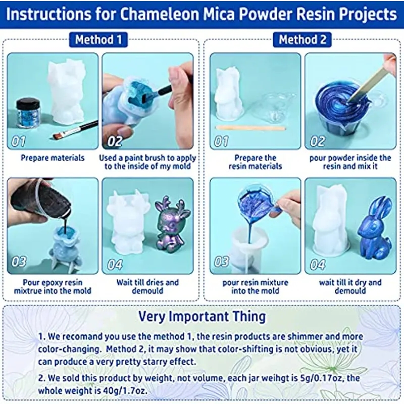 8 Colors Chameleon Mica Powder - Chrome Colors Shift Mica Powder