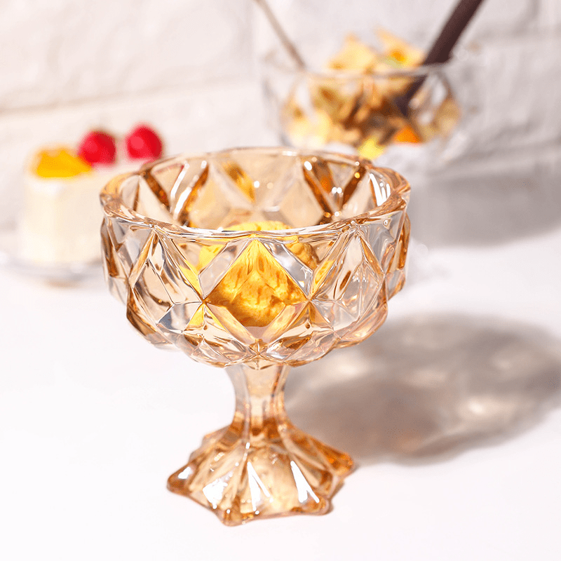 1pcs Vintage Stripes Glass Ice Cream Bowl - Lead-Free Footed Dessert Cups  for Trifle, Parfait, Sundae, and Nuts - Perfect for Halloween Party Favors a