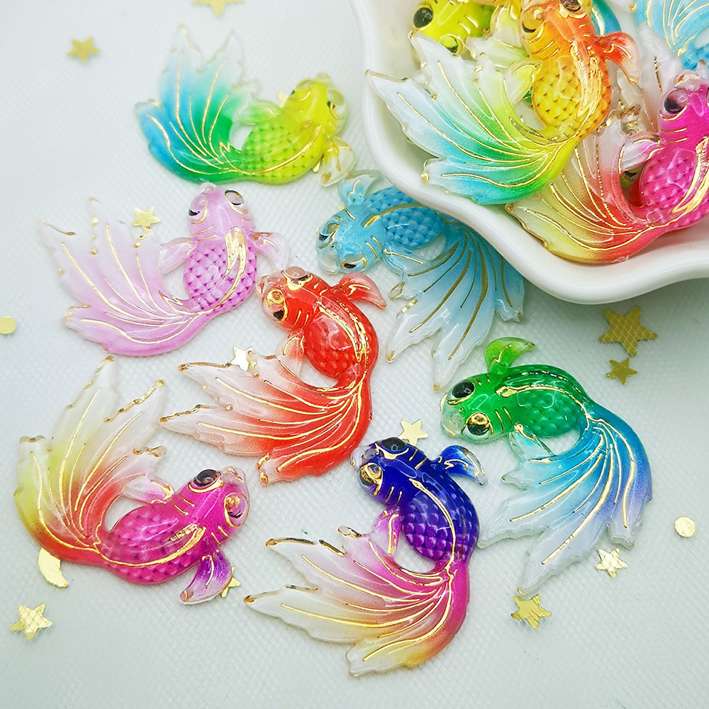 

5pcs/pack 2.5*3.0cm/0.98*1.18in Mixed Style, Acrylic Cute Goldfish, With A Hole, Flat Back Cabochons, For Scrapbook, Hair Decors Embellishments, Diy Jewelry Making Accessories