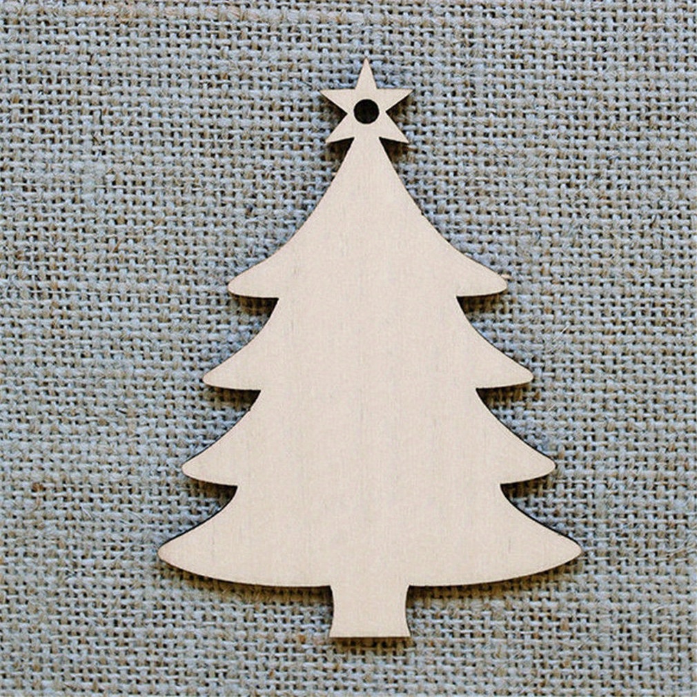 10pcs natural wooden christmas tree small pendant diy wood crafts christmas wooden chips home christmas tree decorations details 2