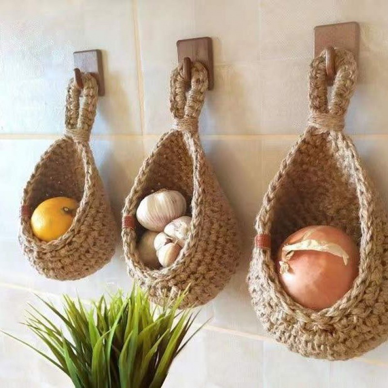 Woven Hanging Baskets for Living Room Fruit Sundries Organizer