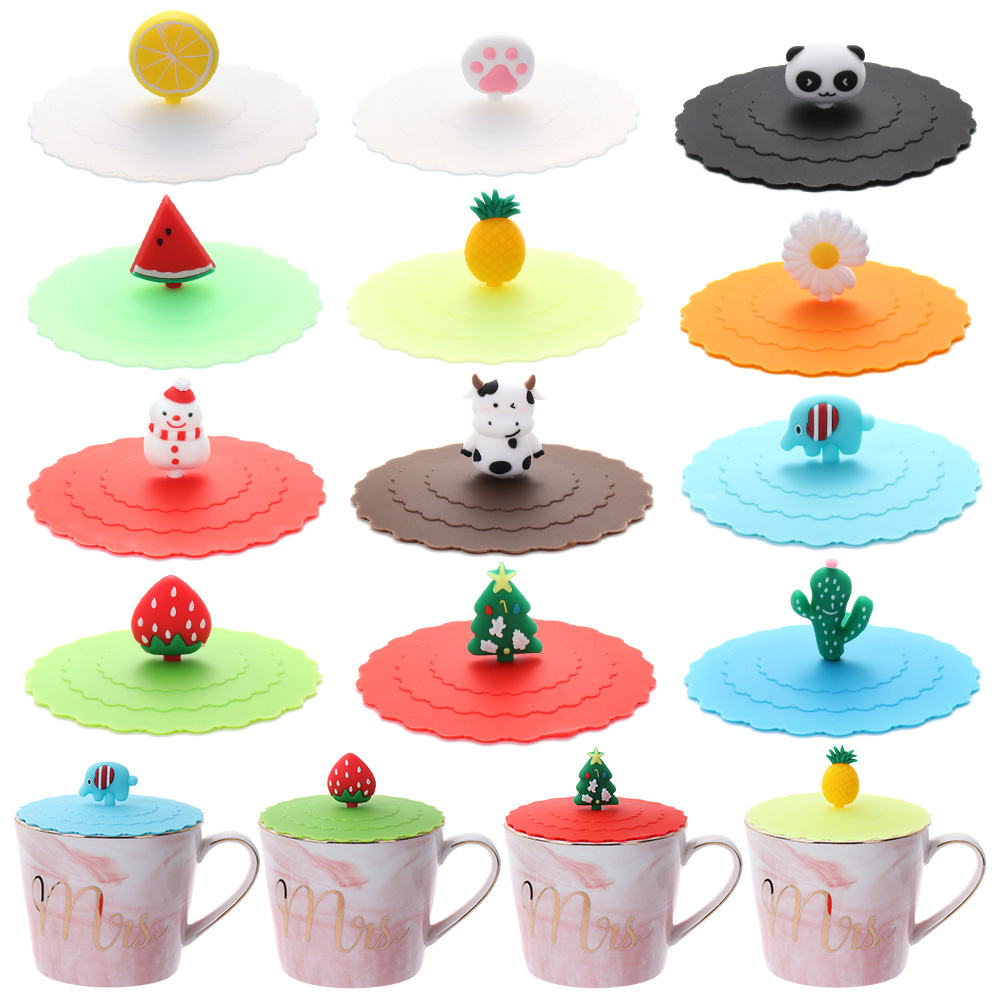 

24 Colors 10cm Reusable Silicone Cup Cover Cute Seal Suction Cup Cover Dustproof Leakproof Tea Coffee Lids Cap Cup Accessories