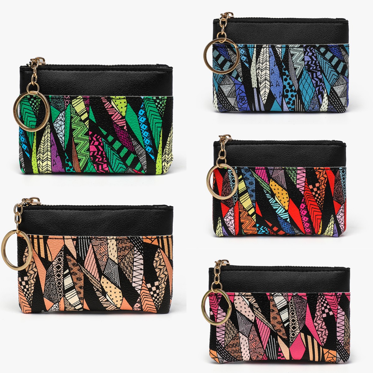 Mini Geometric Pattern Coin Purse, Zipper Clutch Carry On Bag With Keychain,  Pu Leather Wallet - Temu