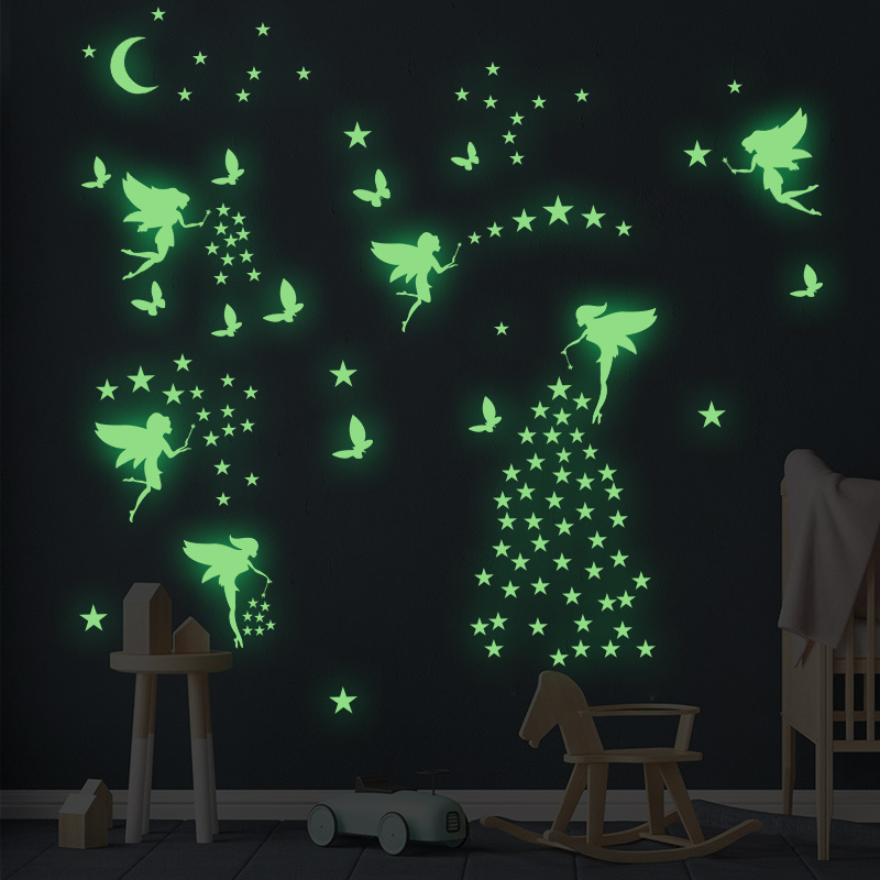 Pegatinas de pared 3D de estrellas luminosas que brillan en la oscuridad,  Luna para el hogar, decoración de pared para habitación de niños, pegatinas  fluorescentes - AliExpress
