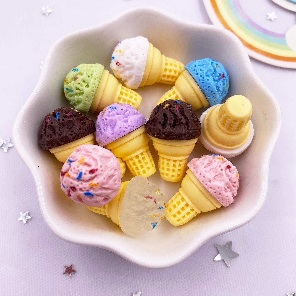 10Pcs Simulation Flower Ice Cream Miniature Figurines Resin