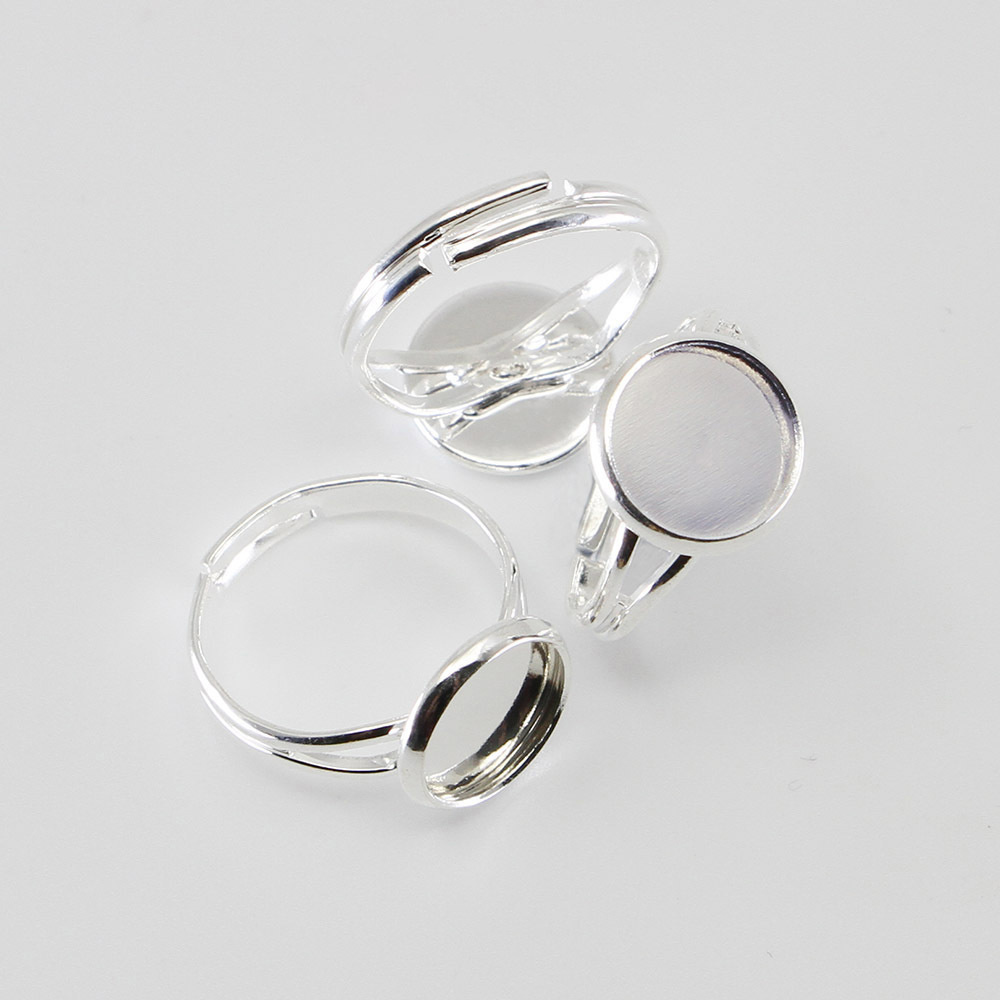 10pcs/-12mm Diameter Metal Adjustable Blank Ring Base Glass Cabochons Cameo Settings Tray For Making Craft Supplies -jewelry Patterns