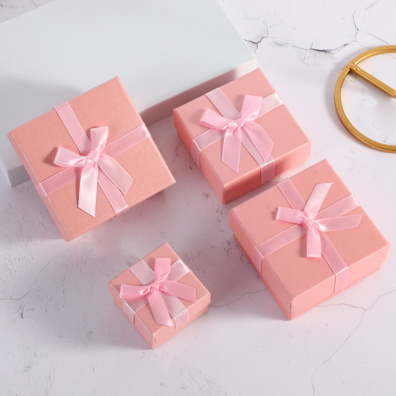 English Letter Bow Jewelry Packaging Box, Square Sky Cover Ring