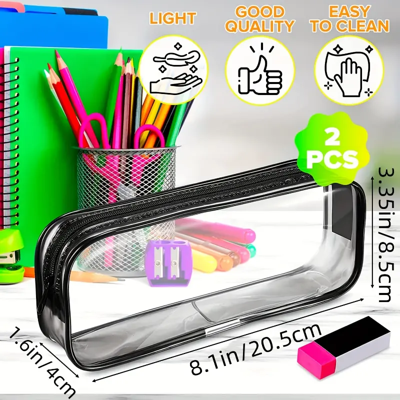 2pcs pochettes à crayons transparentes portables à fermeture - Temu Belgium