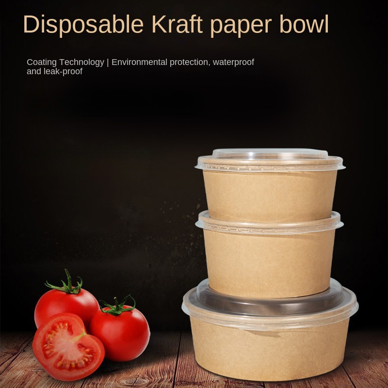 Disposable Kraft Paper Bowls With Lids Paper Takeaway Bowls - Temu