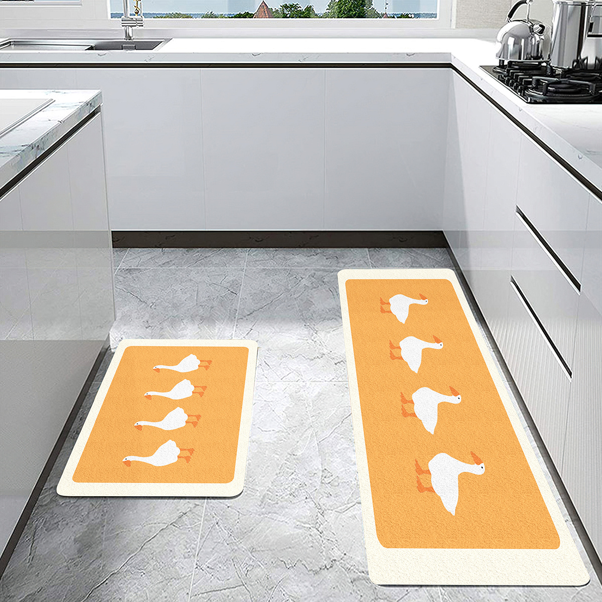 Kitchen Mats anti Fatigue Waterproof Non Slip 2 Piece Mat Set Light Gray