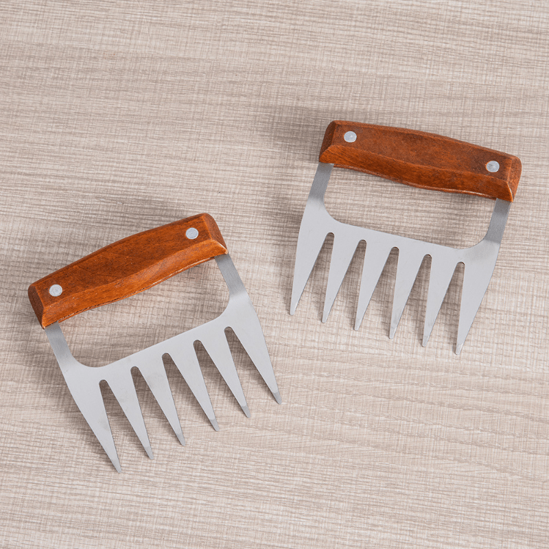 Metal Meat Claws, Stainless Steel Meat Forks With Wooden Handle