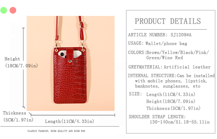 2023 New Fashion Lightweight Crocodile Pattern Mobile Phone Bag