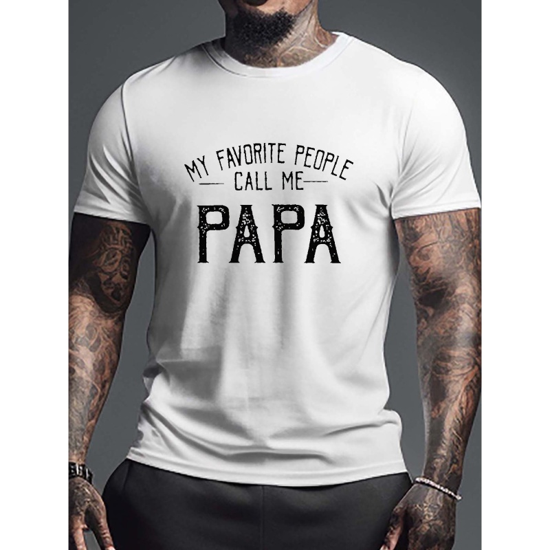 

Father's Day Papa Letter Pattern Print Men's Comfy T-shirt, Graphic Tee Men's Summer Outdoor Clothes, Men's Clothing, Tops For Men