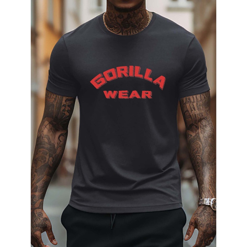 

gorilla Wear" Pattern Print Men's Comfy T-shirt, Graphic Tee Men's Summer Outdoor Clothes, Men's Clothing, Tops For Men