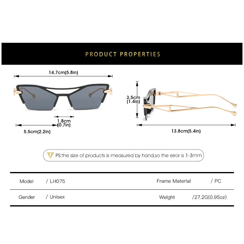 Y2K Semi Rimless Sunglasses Geometric Metal UV400 Sun Shades