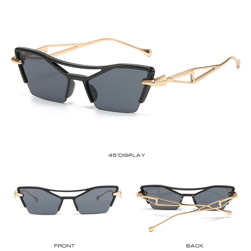 Y2K Semi Rimless Sunglasses Geometric Metal UV400 Sun Shades