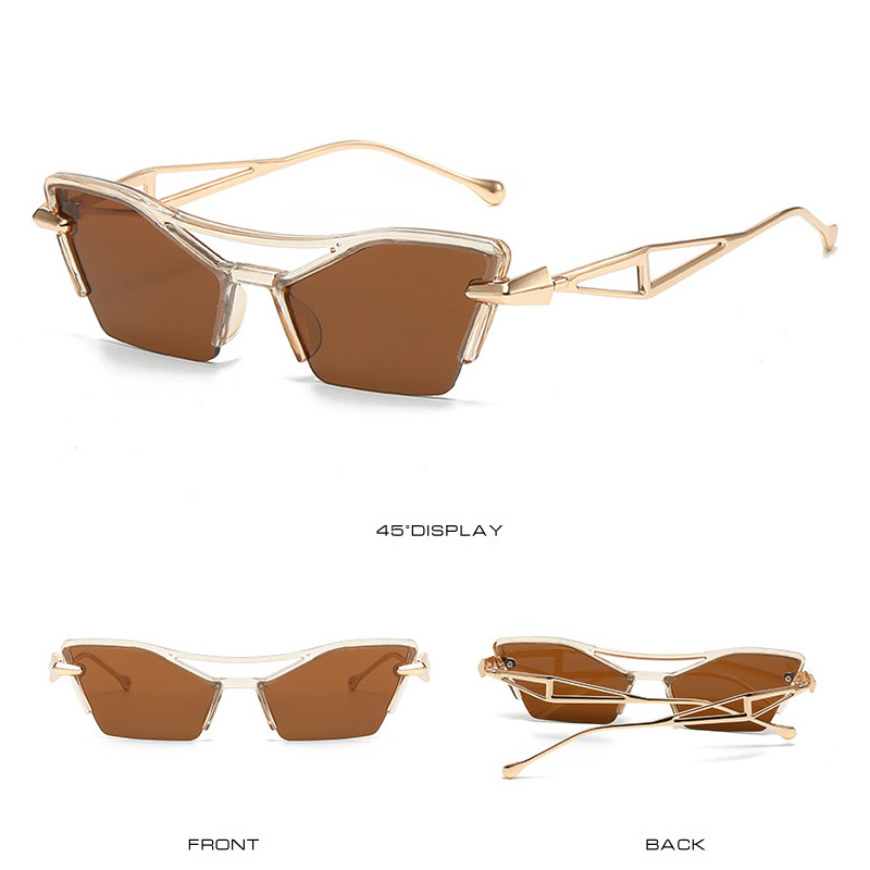 Y2K Semi Rimless Sunglasses Geometric Metal UV400 Sun Shades