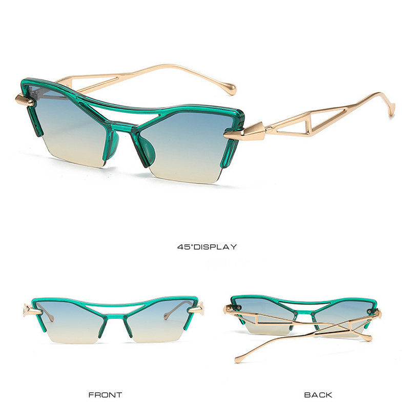 Y2K Semi Rimless Sunglasses Geometric Metal UV400 Sun Shades