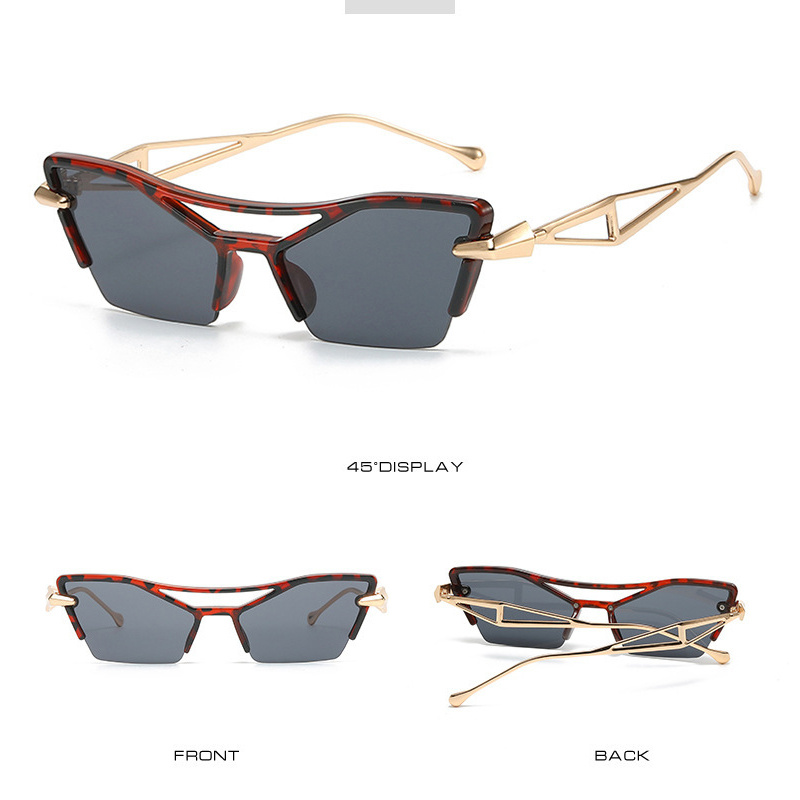 Y2K Semi Rimless Sunglasses Geometric Metal UV400 Sun Shades