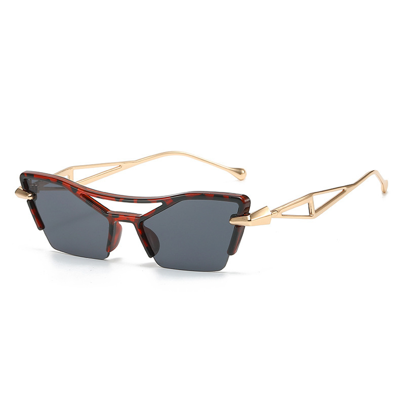 Y2K Semi Rimless Sunglasses Geometric Metal UV400 Sun Shades