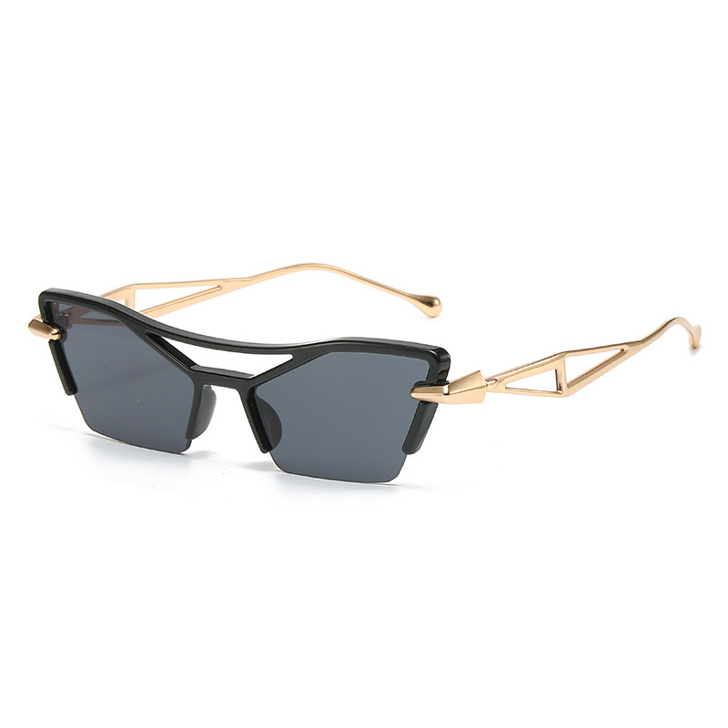 Y2K Semi Rimless Sunglasses Geometric Metal UV400 Sun Shades