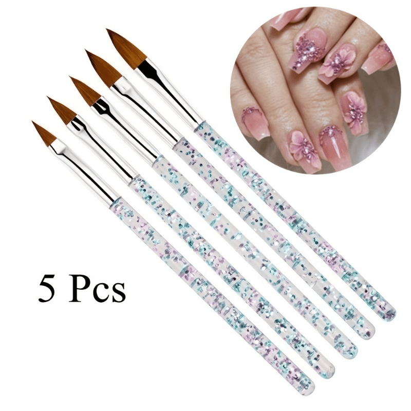 5PCs/Set Acrylic Nail Art UV Gel Carved Pen Brushes Nail Detail Brush Nail  Beauty Tools 