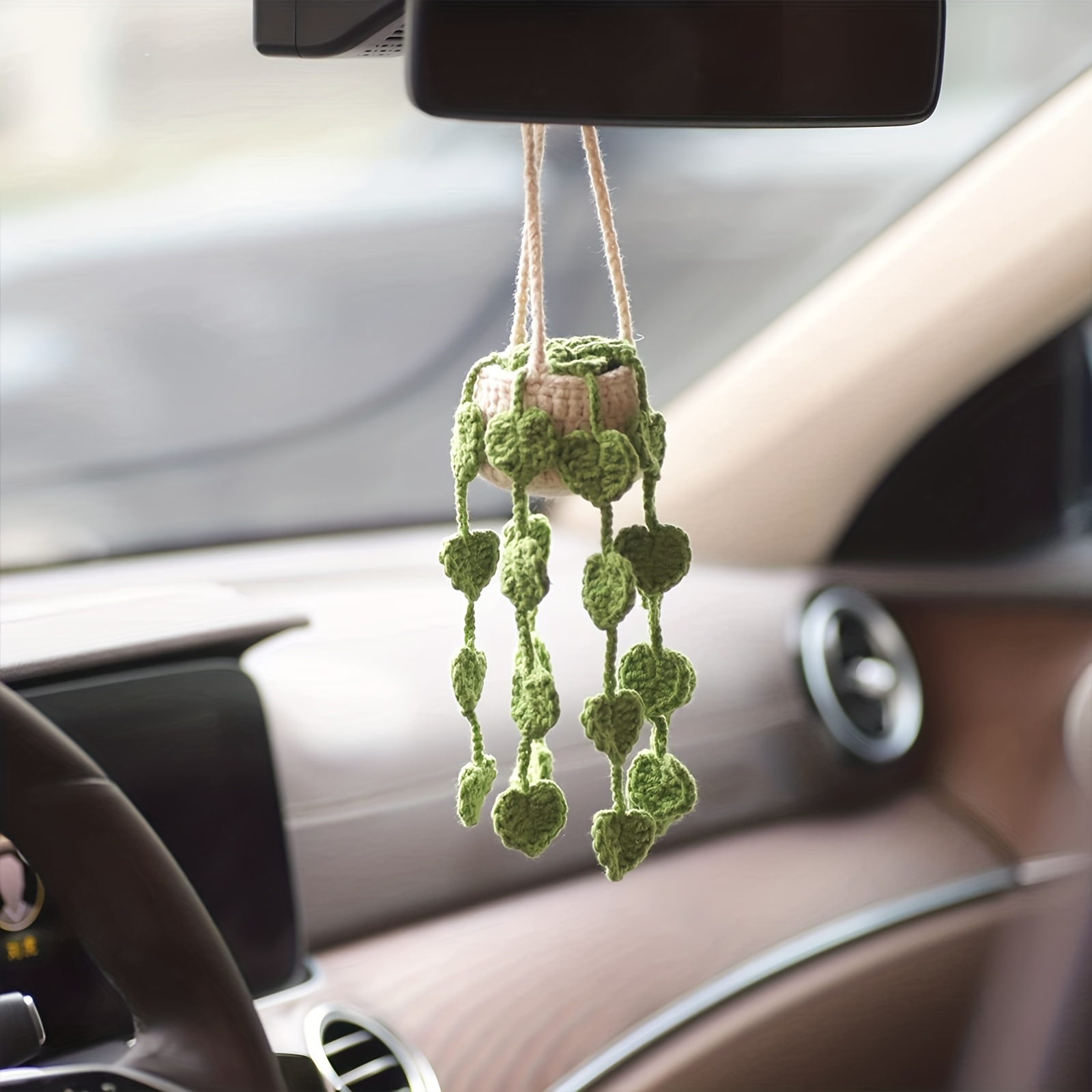1 Stück Auto-Innenraum, Handgehäkelte Hängende Orchideen-Topfpflanze,  Wollanhänger, Kreativer Auto-Rückspiegel-Anhänger, Auto-Dekoration