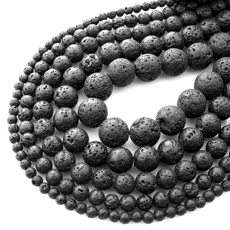 Natural Black Volcanic Lava Stone Beads Round Loose Spacer Bead