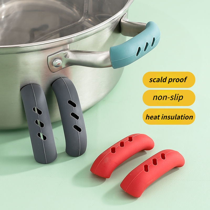 6Pcs Silicone Pot Pan Handle Sleeve, Cast Iron Pot Pan Handle Covers,  Dishwasher Safe Heat Resistant Hot Handle Holder 4 Pcs Sleeves 2 Pcs Handle