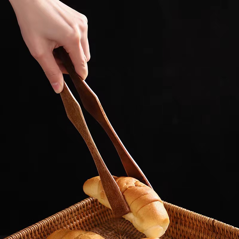 Bamboo Food Tongs Kitchen Tongs Salad Scissors BBQ Cooking Tool Salad Bacon  Steak Bread Cake Wooden