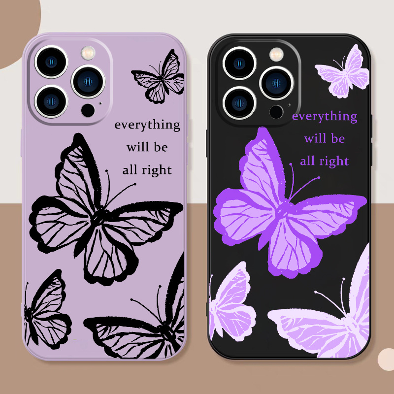 

2pcs Butterfly Pattern Phone Case For Iphone 11 12 13 14 Pro Max Mini Xr Xs X 7 8 Plus Se2020 Shockproof Silicone Phone Cases Gifts Soft Black Purple Cover