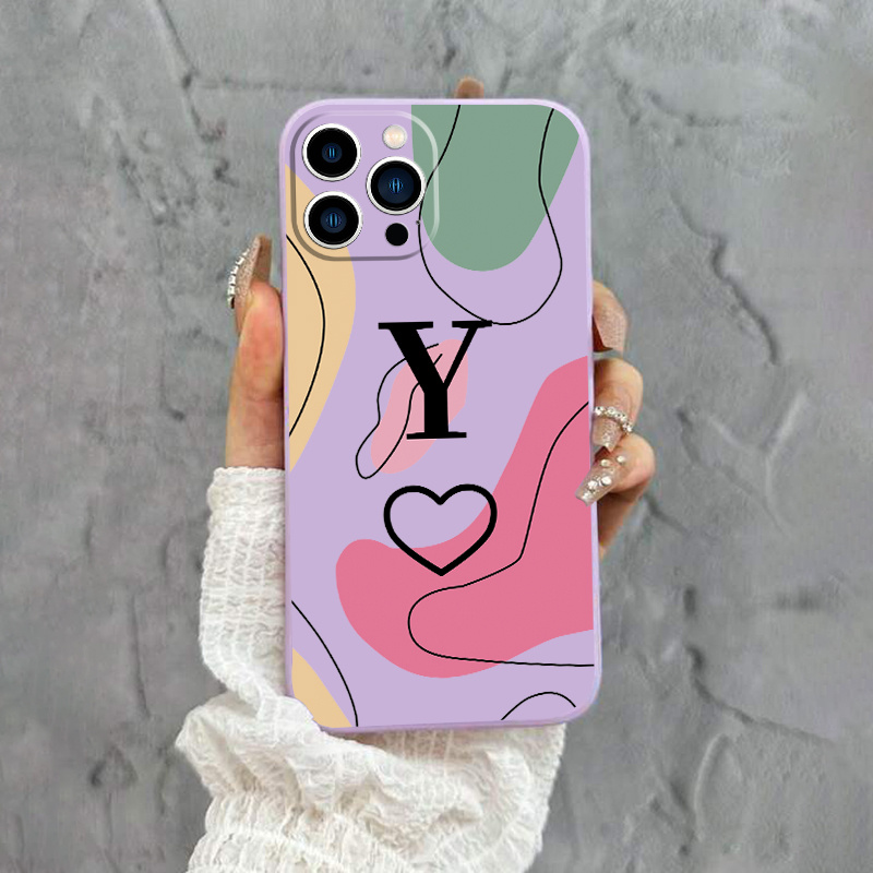 Letter Y & Heart Pattern Phone Case For Iphone 11 12 13 14 Pro Max