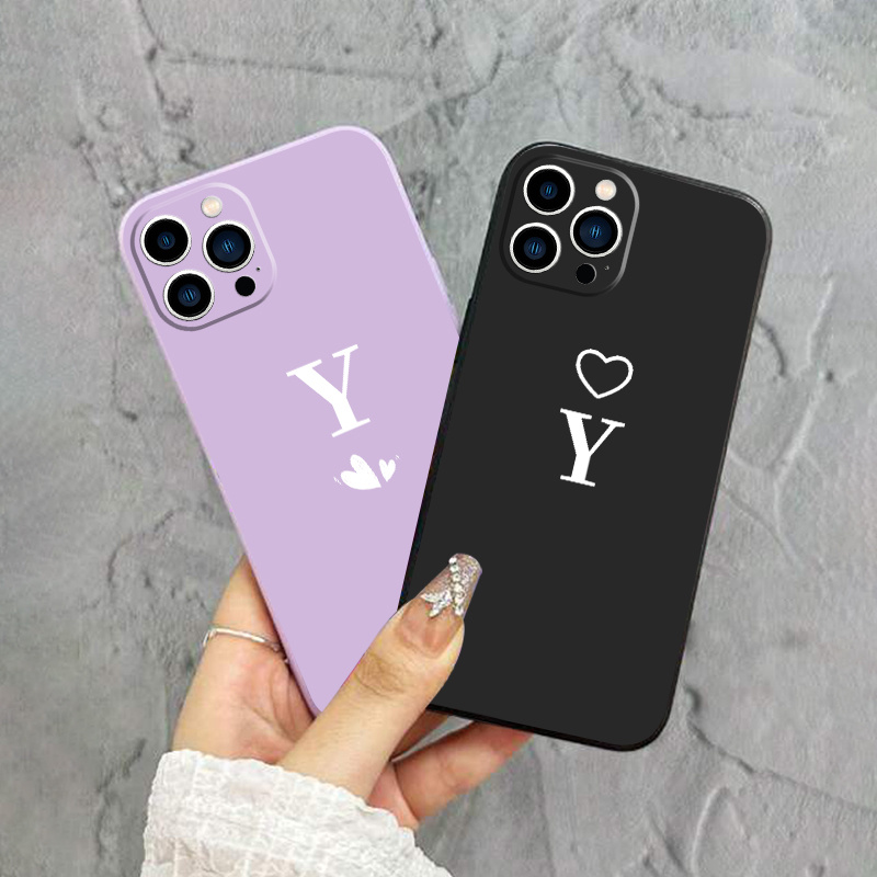 Letter Y & Heart Pattern Phone Case For Iphone 11 12 13 14 Pro Max