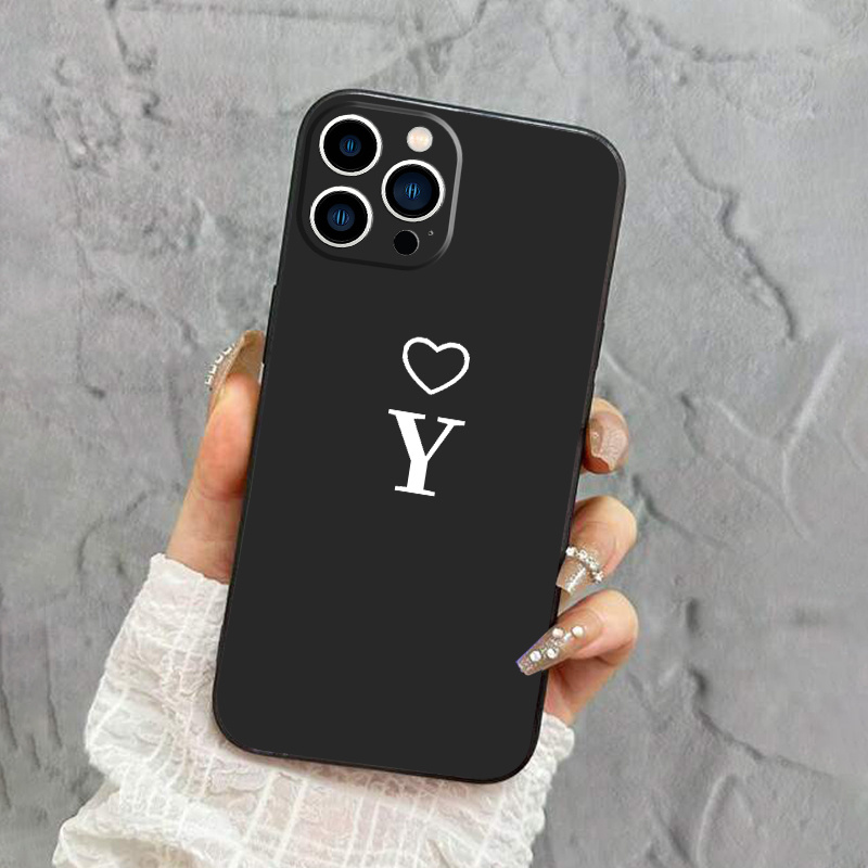 Letter Y & Heart Pattern Phone Case For Iphone 11 12 13 14 Pro Max Mini Xr  Xs X 7 8 Plus Se2020 Shockproof Silicone Phone Cases Gifts Soft Black  Purple Cover - Temu United Arab Emirates